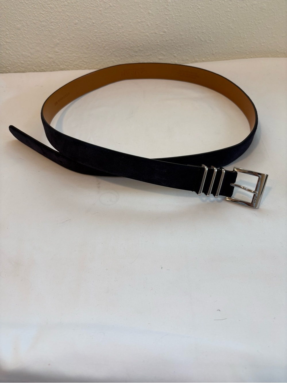 Lauren Ralph Lauren Black Suede Belt with Silver Buckle